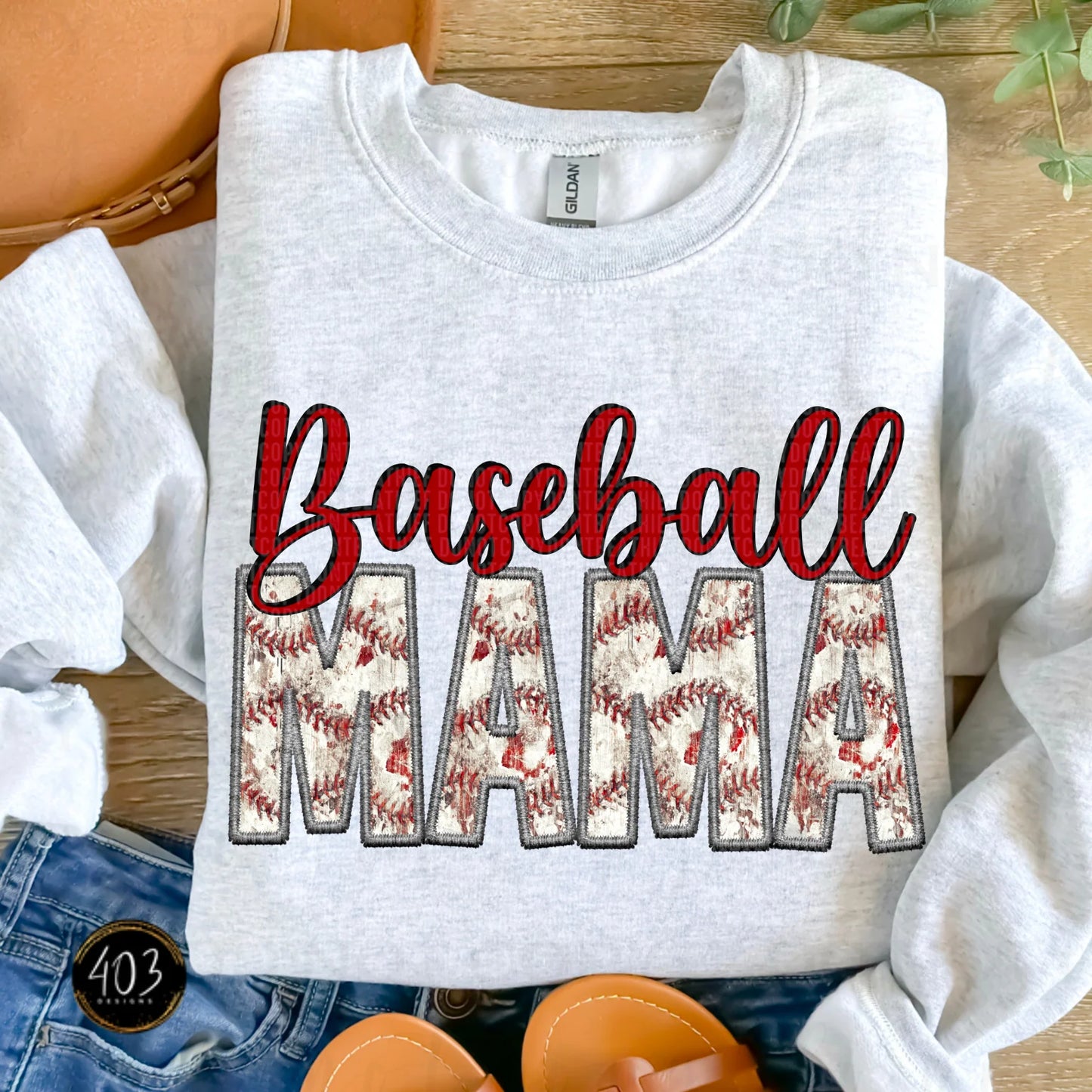 Baseball Mama Faux Embroidery