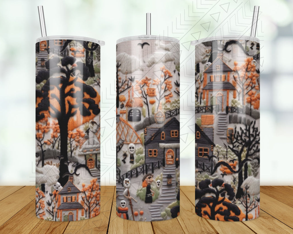 Haunted House Embroidered Tumbler